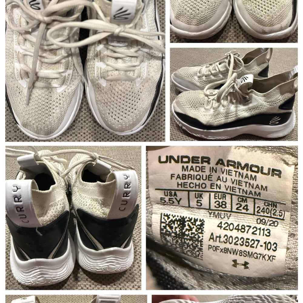 Under Armour Kids Basketball Shoes - Cream and Black